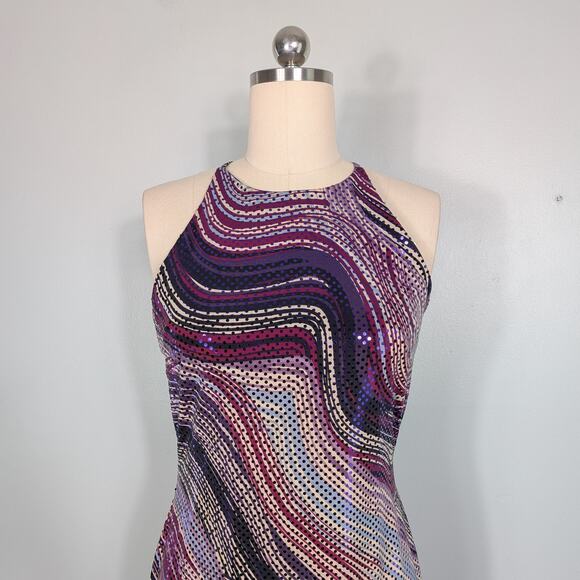 Vintage Y2K Mini Dress L Purple Black Bodycon Sequin Cocktail Going Out Club 90s - Picture 8 of 11